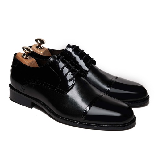 Cap Toe Derby Glossy Black With Satin