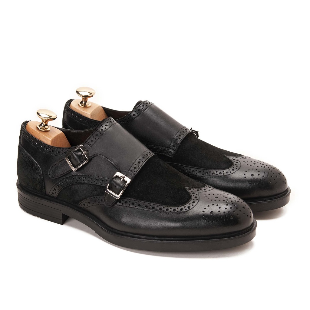 Double Monk Brogue Black With Suede