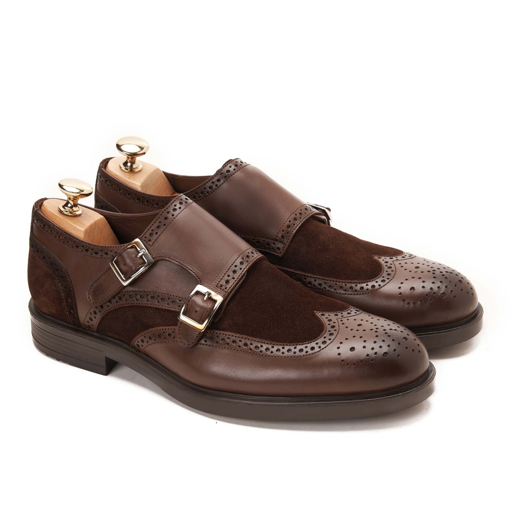 Double Monk Brogue Genuine Brown With Suede