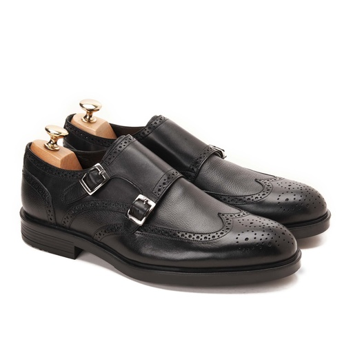 [DMBR18-152-Black] Double Monk Brogue Black With Grain
