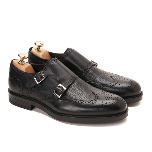 [DMBR18-162-Black] Double Monk Brogue Black With Lama