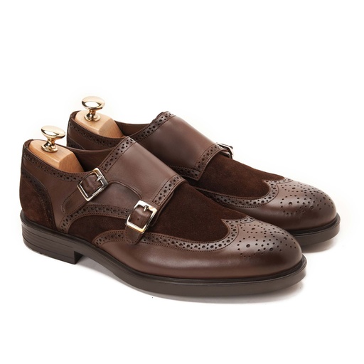 [DMBR18-132-Genuine Brown] Double Monk Brogue Genuine Brown With Suede