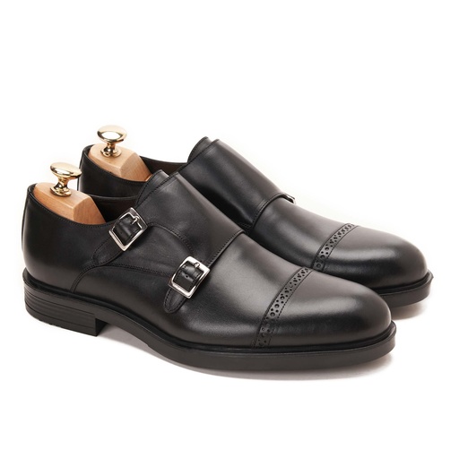 [DMB17-12-Black] Double Monk Semi Brogue Black