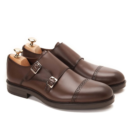 [DMB17-12-Genuine Brown] Double Monk Semi Brogue Genuine Brown