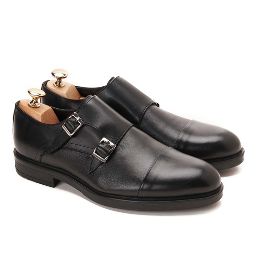 [DMG1-152-Black] Double Monk Strap Black With Grain