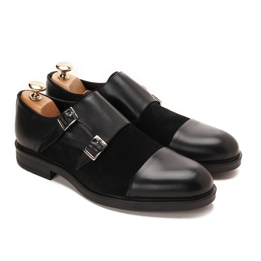 [DMG1-132-Black] Double monk strap Black with suede