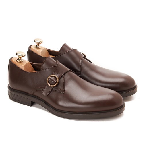 [SMP19-12-Brown] Monk strap Plain Toe Brown